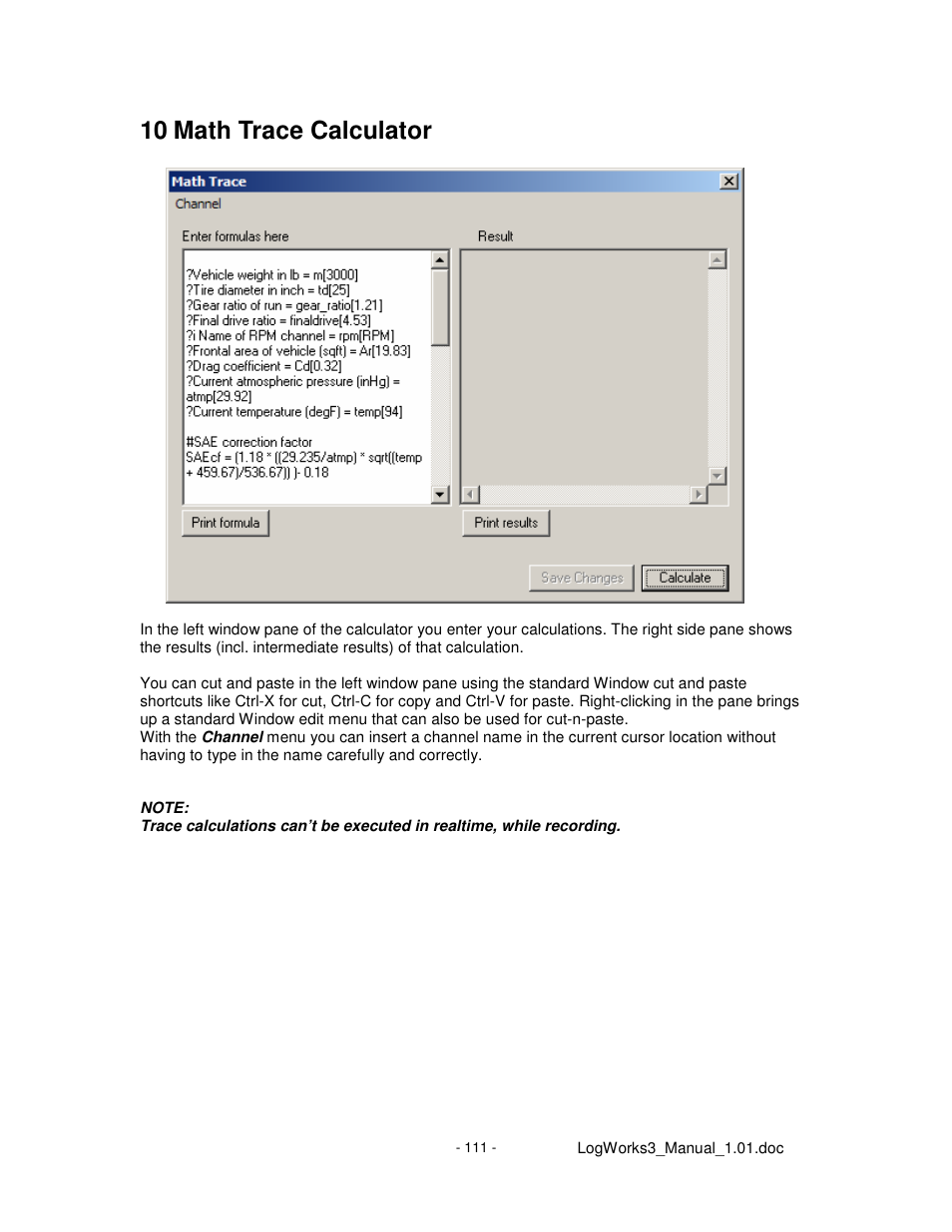 10 math trace calculator | Innovate Motorsports LogWorks 3 User Manual | Page 111 / 145