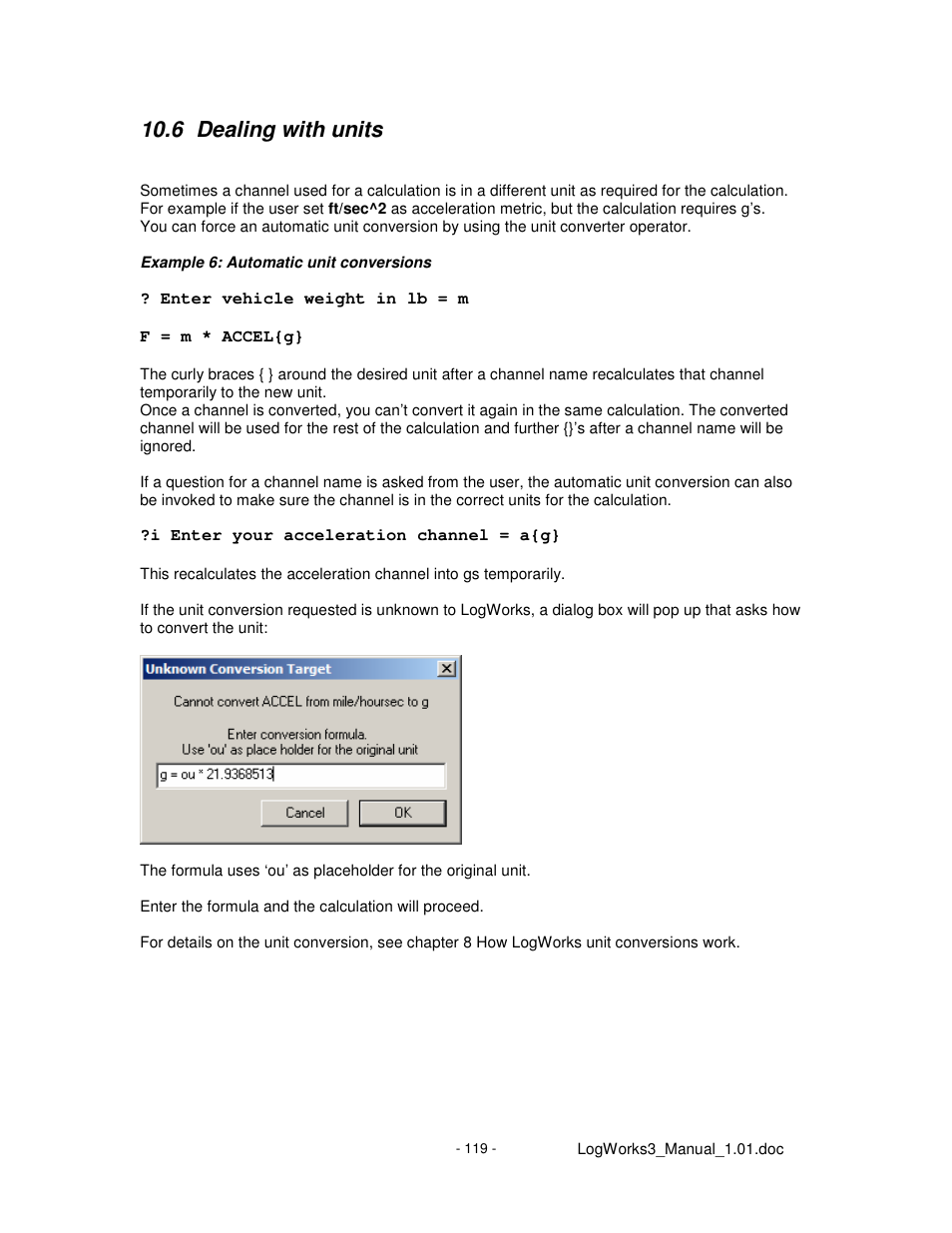 6 dealing with units | Innovate Motorsports LogWorks 3 User Manual | Page 119 / 145