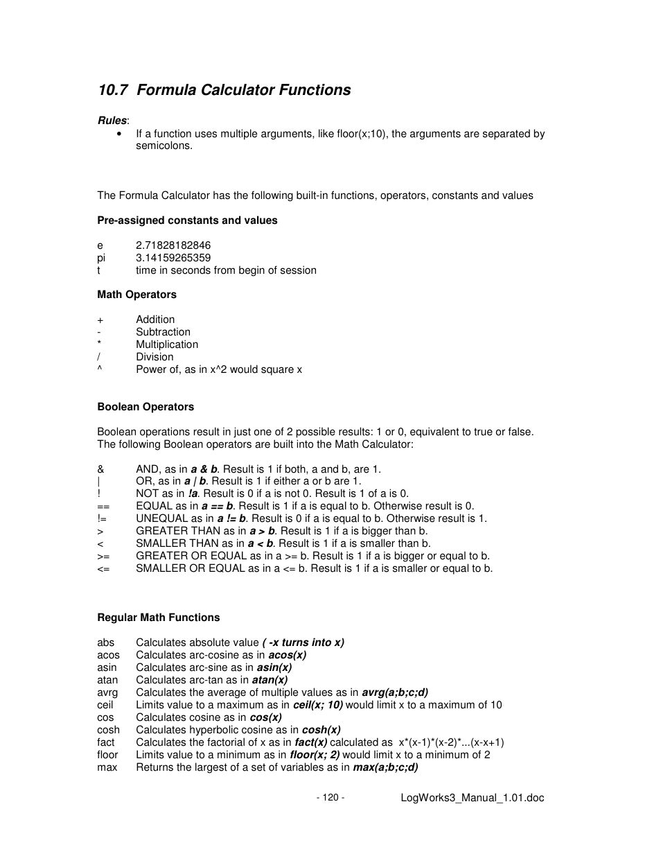 7 formula calculator functions | Innovate Motorsports LogWorks 3 User Manual | Page 120 / 145