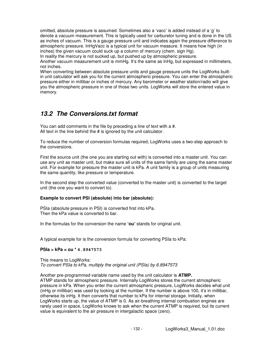 2 the conversions.txt format | Innovate Motorsports LogWorks 3 User Manual | Page 132 / 145