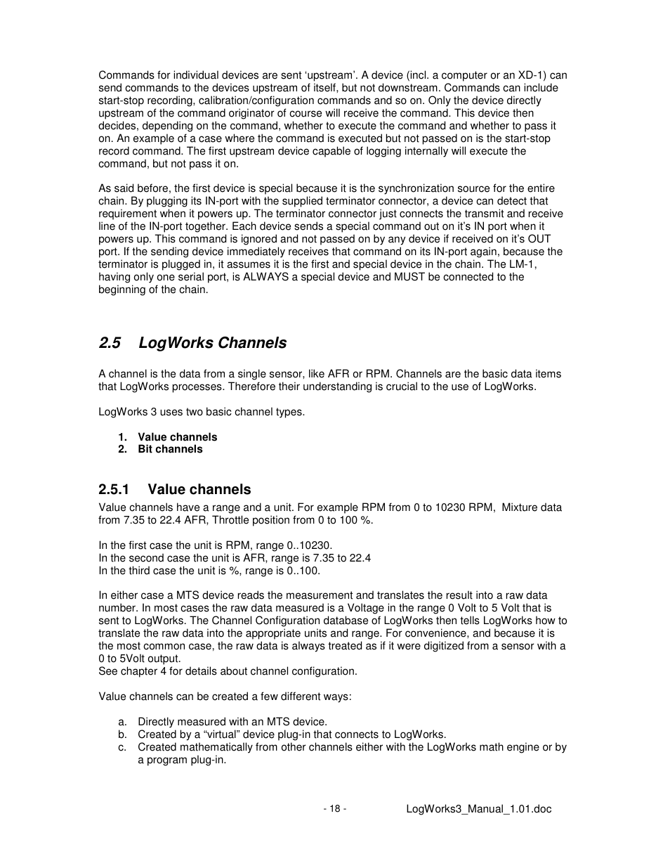 5 logworks channels, 1 value channels | Innovate Motorsports LogWorks 3 User Manual | Page 18 / 145