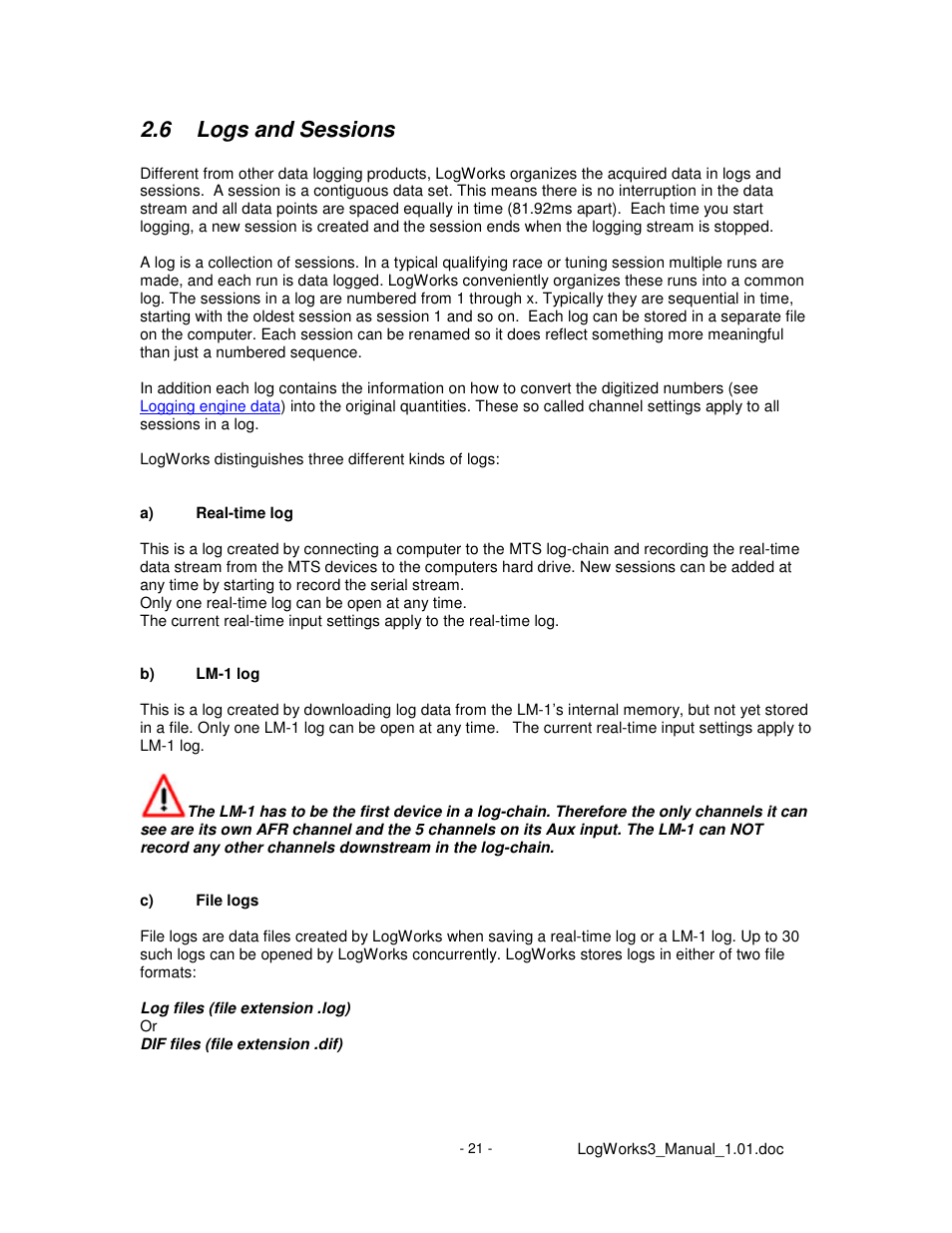 6 logs and sessions | Innovate Motorsports LogWorks 3 User Manual | Page 21 / 145