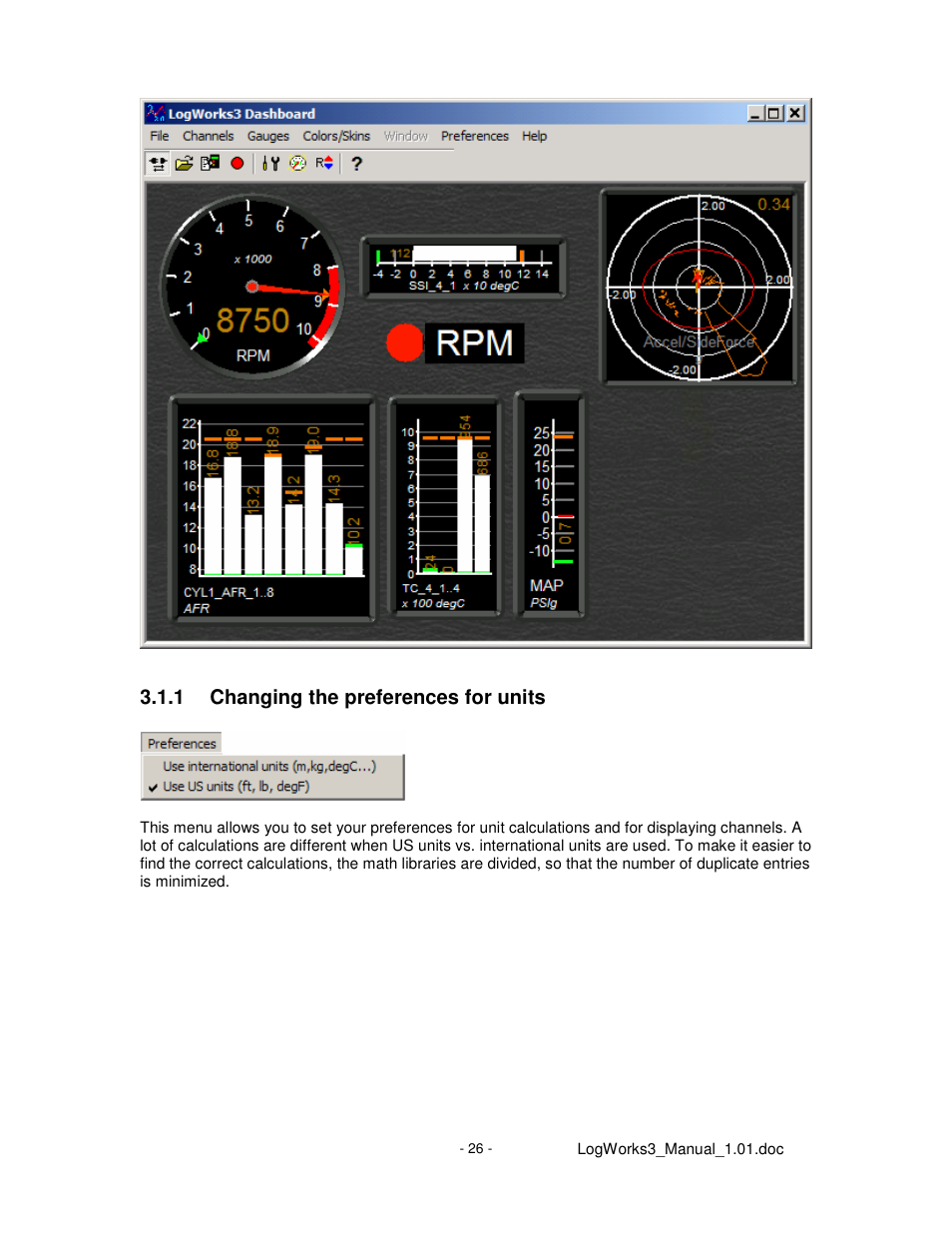 1 changing the preferences for units | Innovate Motorsports LogWorks 3 User Manual | Page 26 / 145