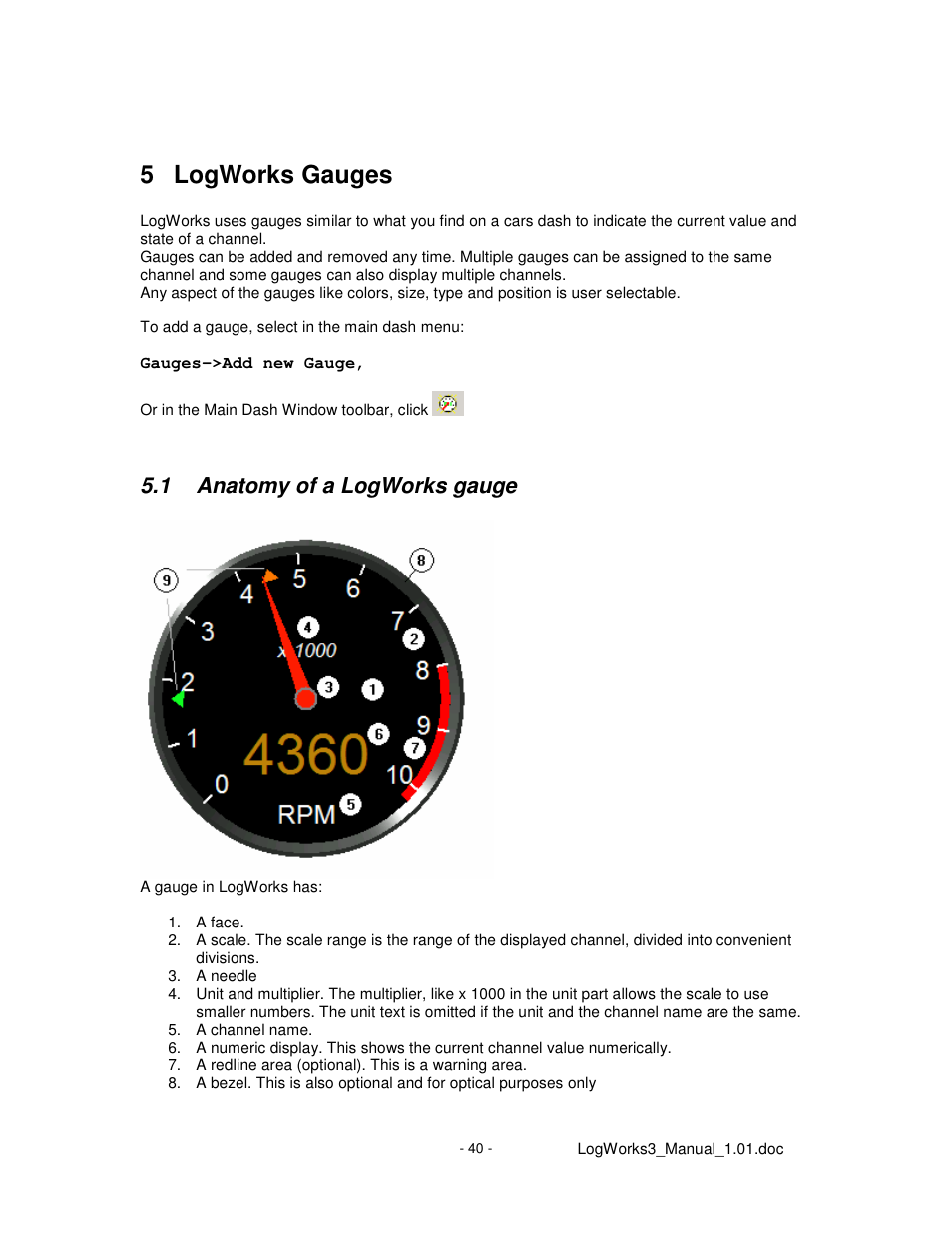 5 logworks gauges, 1 anatomy of a logworks gauge | Innovate Motorsports LogWorks 3 User Manual | Page 40 / 145