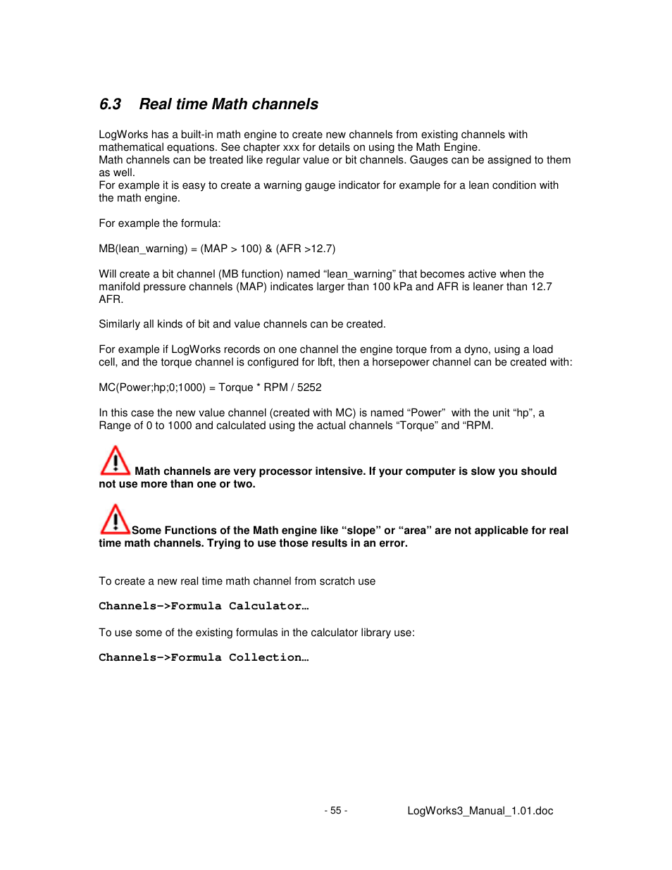 3 real time math channels | Innovate Motorsports LogWorks 3 User Manual | Page 55 / 145