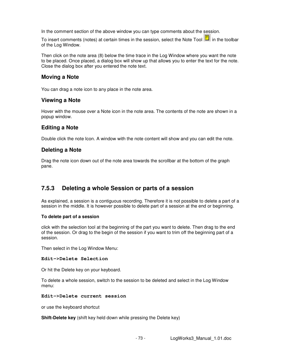 3 deleting a whole session or parts of a session | Innovate Motorsports LogWorks 3 User Manual | Page 73 / 145