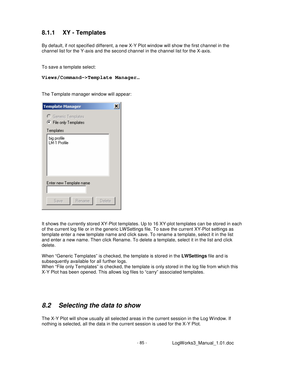 2 selecting the data to show, 1 xy - templates | Innovate Motorsports LogWorks 3 User Manual | Page 85 / 145