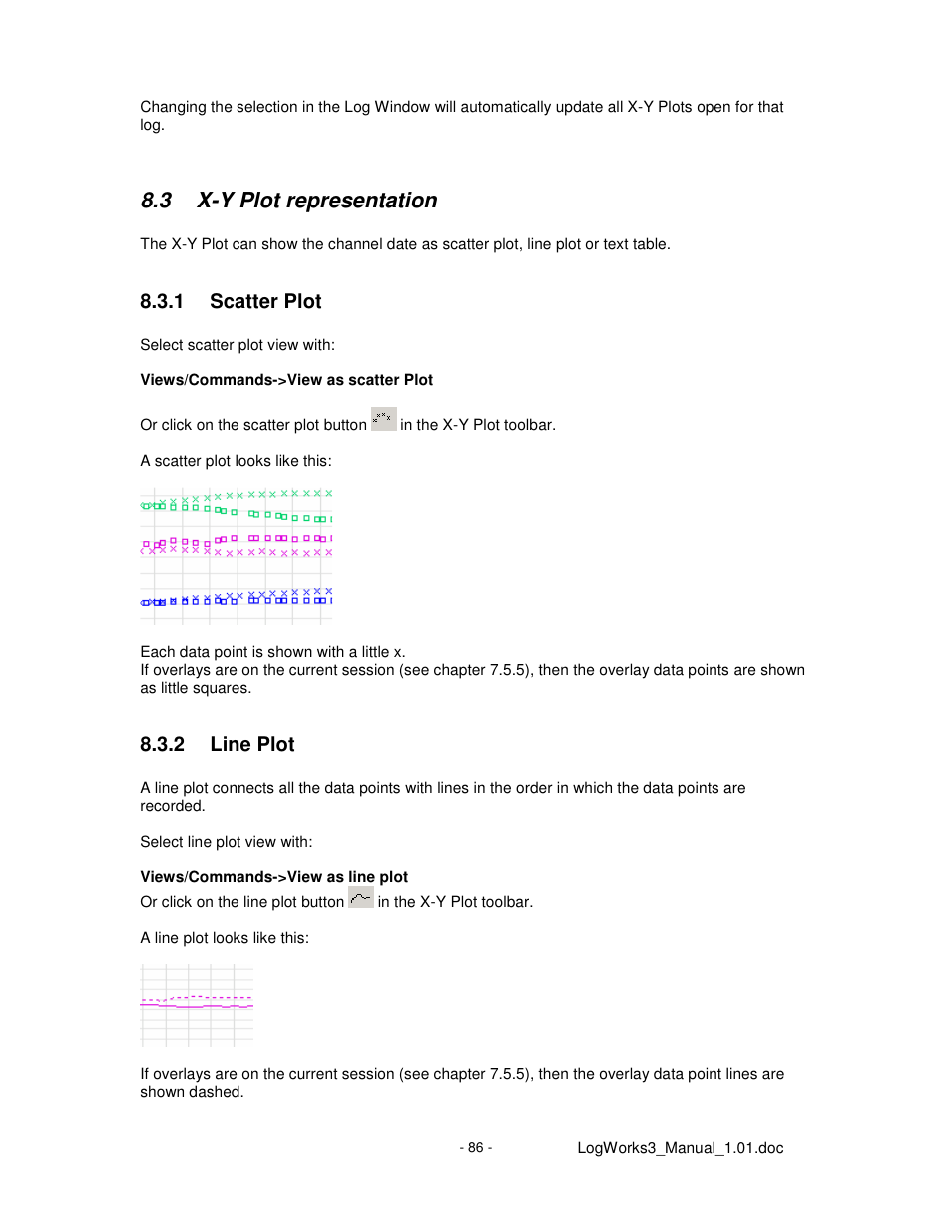 3 x-y plot representation, 1 scatter plot, 2 line plot | Innovate Motorsports LogWorks 3 User Manual | Page 86 / 145