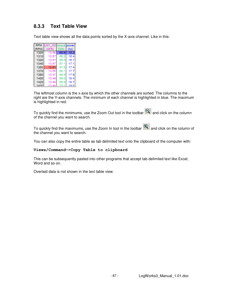 3 text table view | Innovate Motorsports LogWorks 3 User Manual | Page 87 / 145