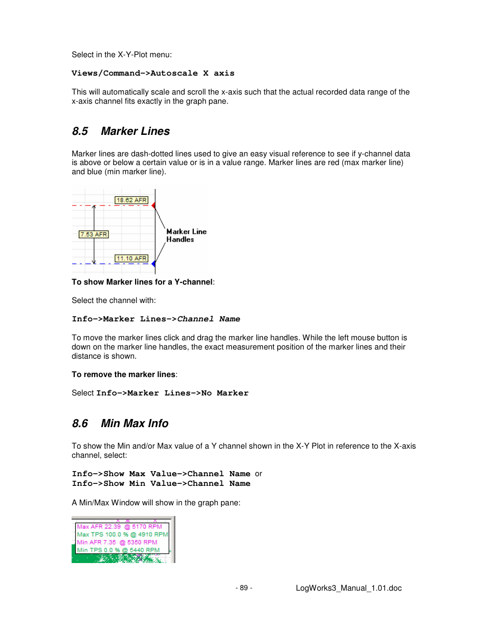 5 marker lines, 6 min max info | Innovate Motorsports LogWorks 3 User Manual | Page 89 / 145