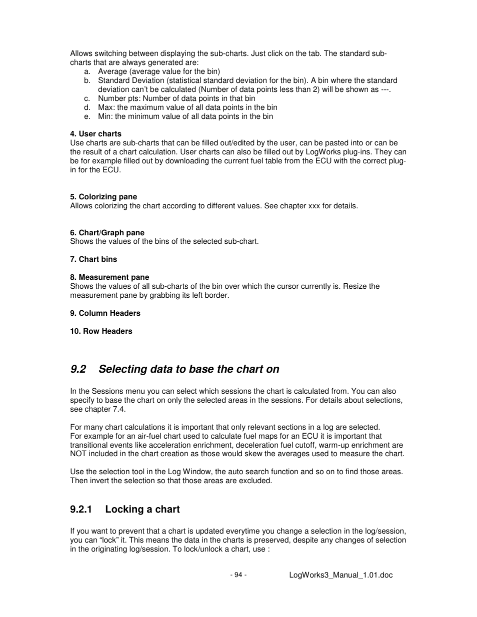 2 selecting data to base the chart on, 1 locking a chart | Innovate Motorsports LogWorks 3 User Manual | Page 94 / 145