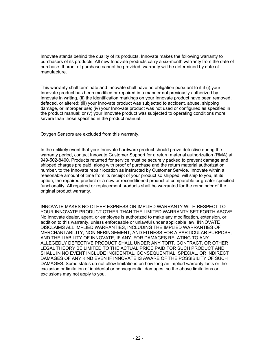 Appendix d: limited warranty | Innovate Motorsports LC-1 User Manual | Page 22 / 24