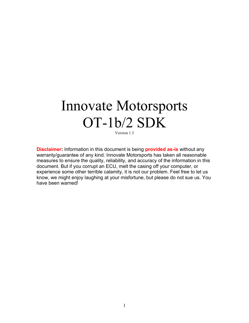 Innovate Motorsports OT-2 SDK User Manual | 76 pages