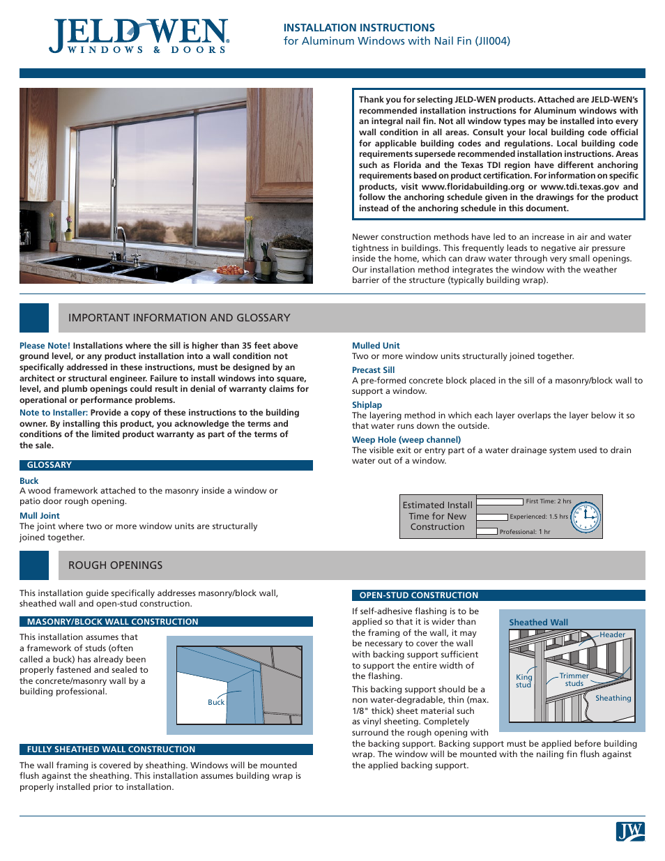 JELD-WEN JII004 Aluminum Windows with Nail Fin User Manual | 6 pages