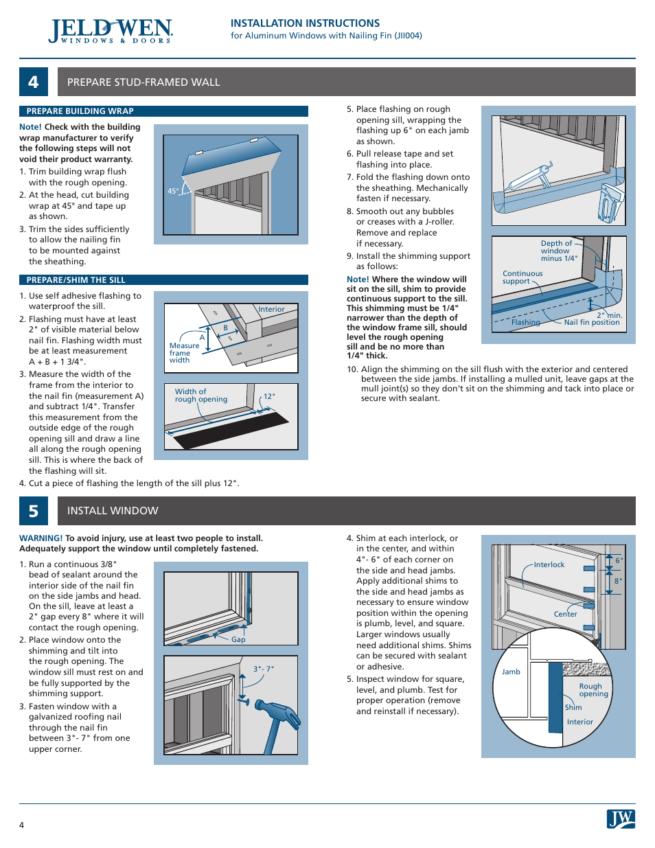 JELD-WEN JII004 Aluminum Windows with Nail Fin User Manual | Page 4 / 6