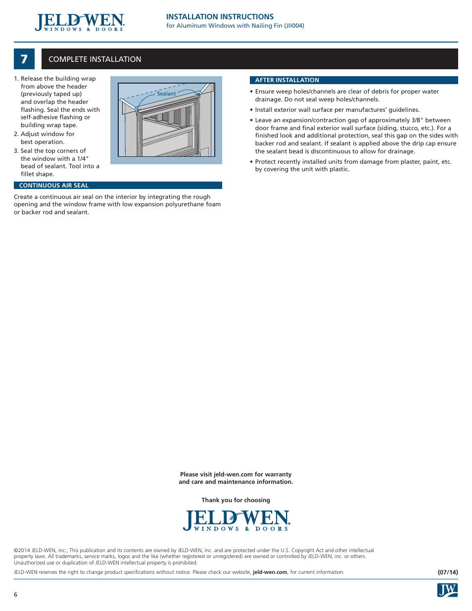 JELD-WEN JII004 Aluminum Windows with Nail Fin User Manual | Page 6 / 6