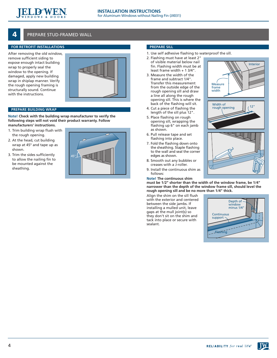 JELD-WEN JII031 Aluminum Windows without Nailing Fin User Manual | Page 4 / 6