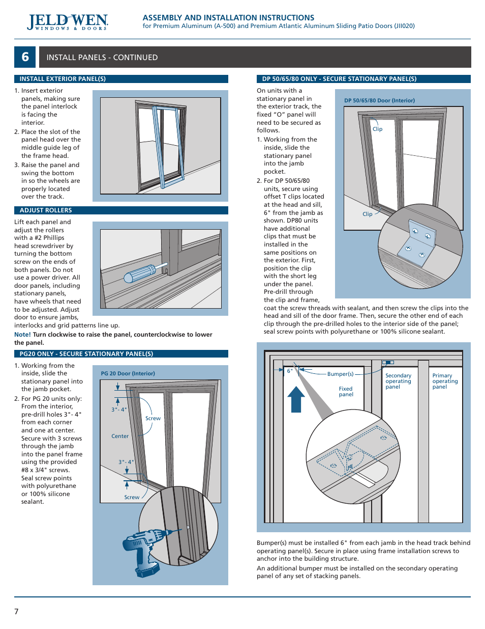 JELD-WEN JII020 Premium Aluminum (A-500) and Premium Atlantic Aluminum Sliding Patio Doors User Manual | Page 7 / 8