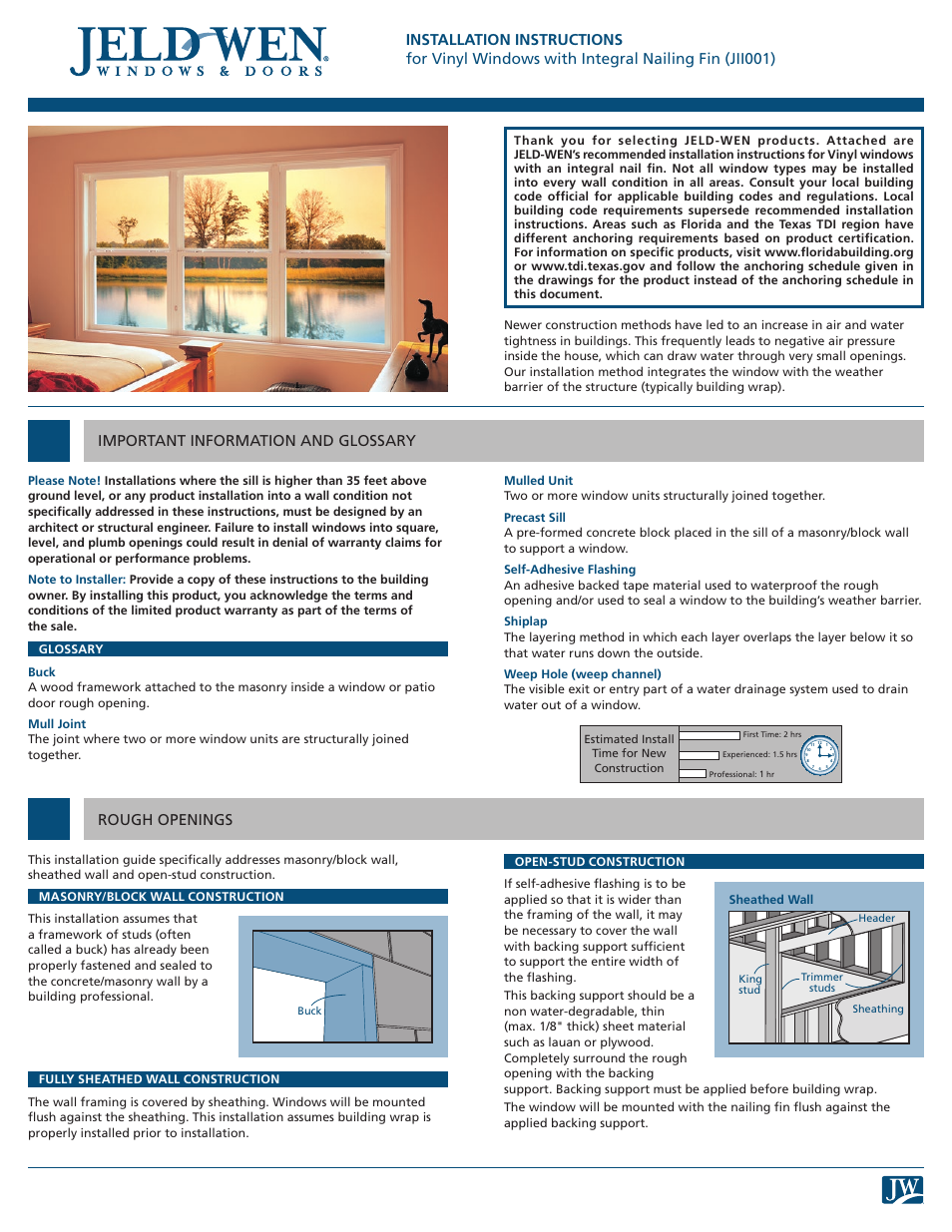 JELD-WEN JII001 Vinyl Windows with Integral Nailing Fin User Manual | 7 pages