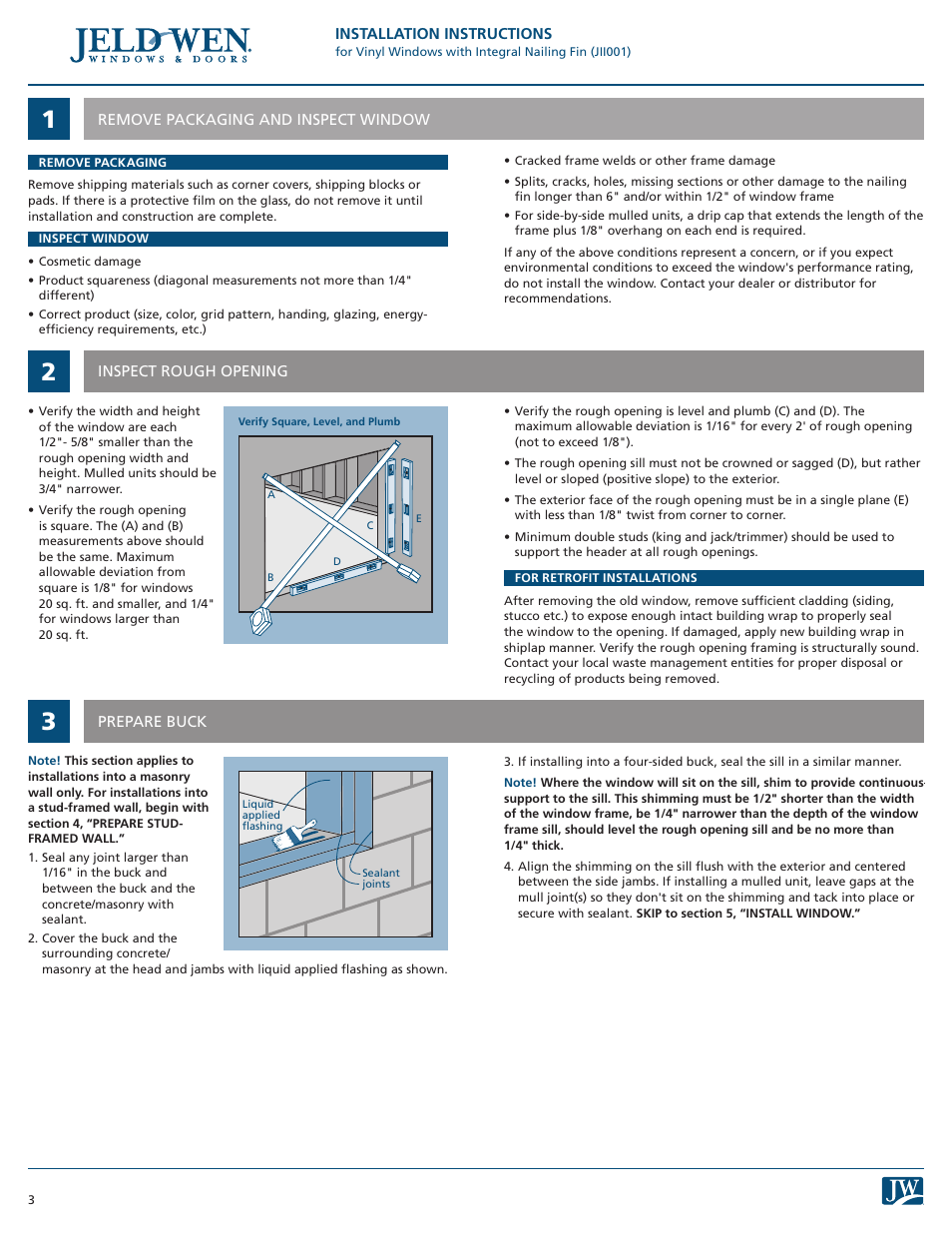 JELD-WEN JII001 Vinyl Windows with Integral Nailing Fin User Manual | Page 3 / 7