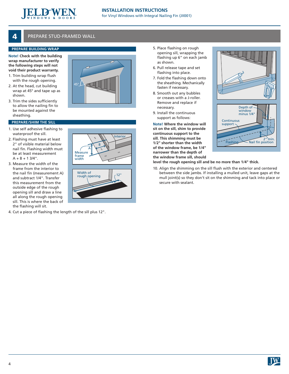 JELD-WEN JII001 Vinyl Windows with Integral Nailing Fin User Manual | Page 4 / 7