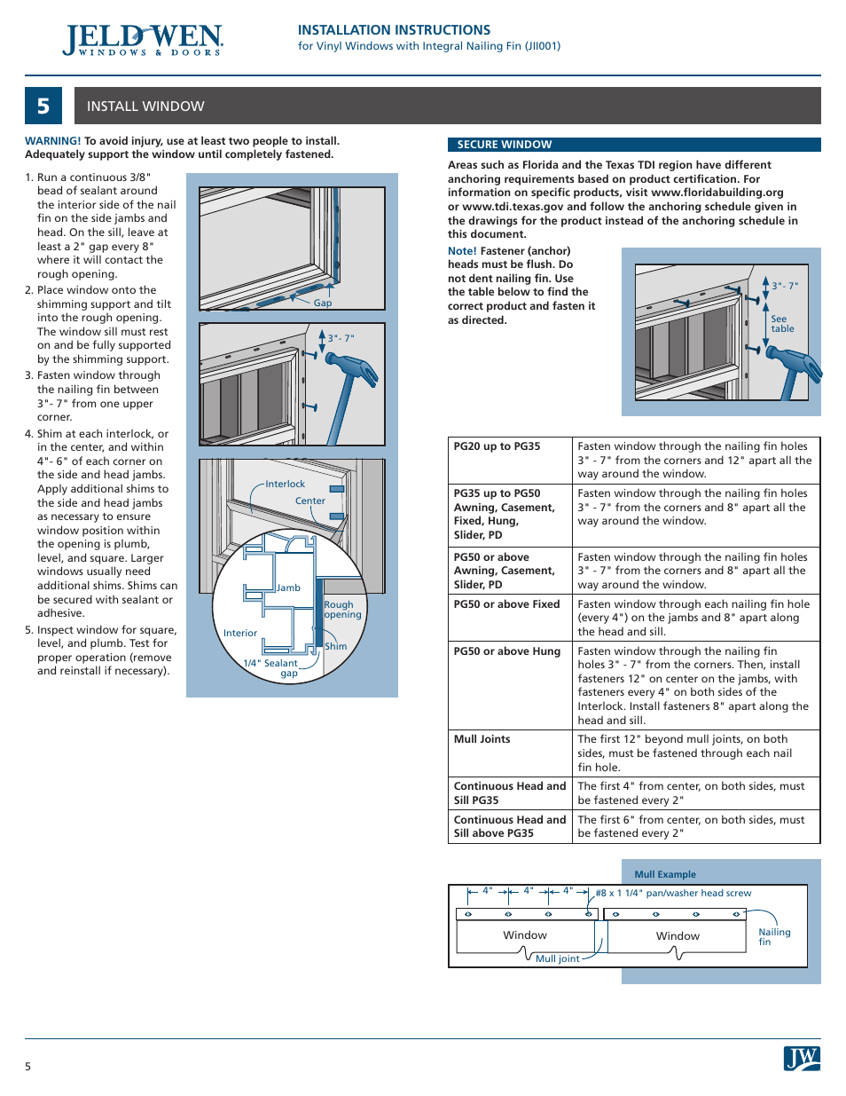 JELD-WEN JII001 Vinyl Windows with Integral Nailing Fin User Manual | Page 5 / 7