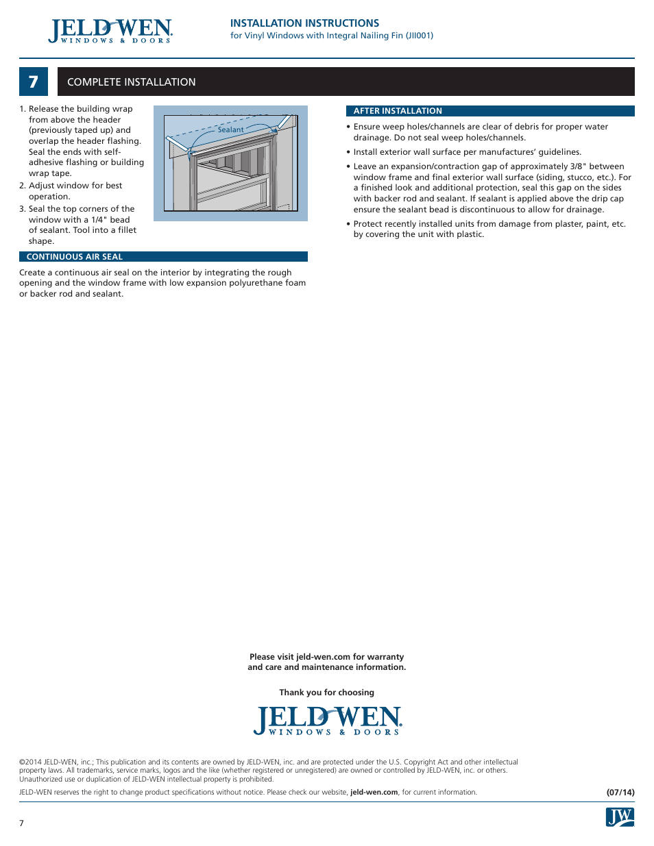 JELD-WEN JII001 Vinyl Windows with Integral Nailing Fin User Manual | Page 7 / 7
