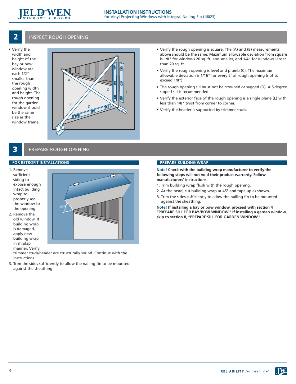 JELD-WEN JII023 Vinyl Projecting Windows with Integral Nailing Fin User Manual | Page 3 / 8