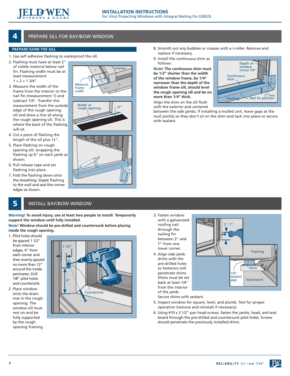 JELD-WEN JII023 Vinyl Projecting Windows with Integral Nailing Fin User Manual | Page 4 / 8