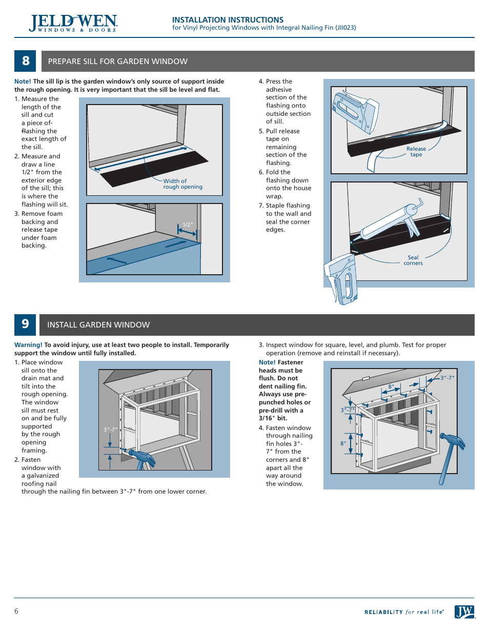 JELD-WEN JII023 Vinyl Projecting Windows with Integral Nailing Fin User Manual | Page 6 / 8