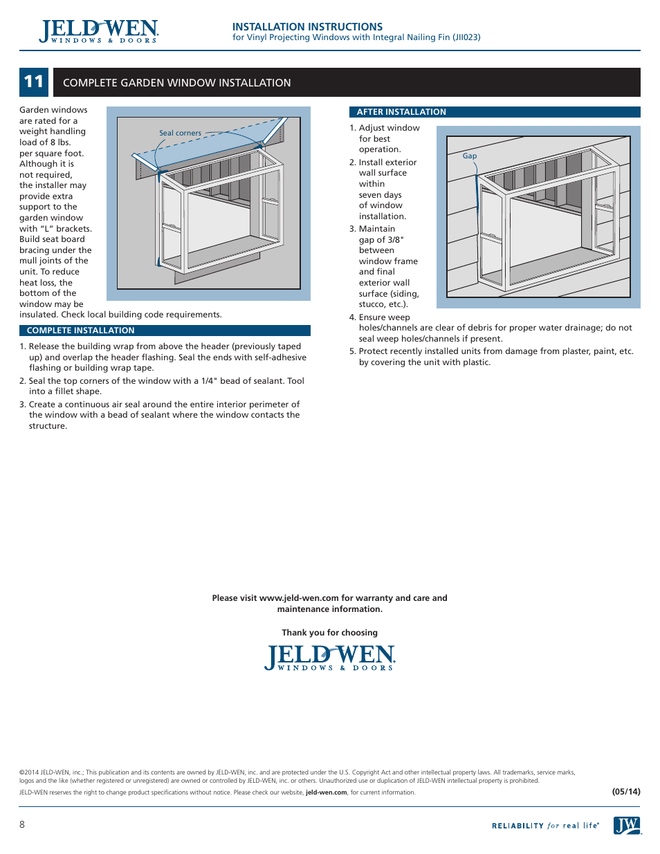 JELD-WEN JII023 Vinyl Projecting Windows with Integral Nailing Fin User Manual | Page 8 / 8