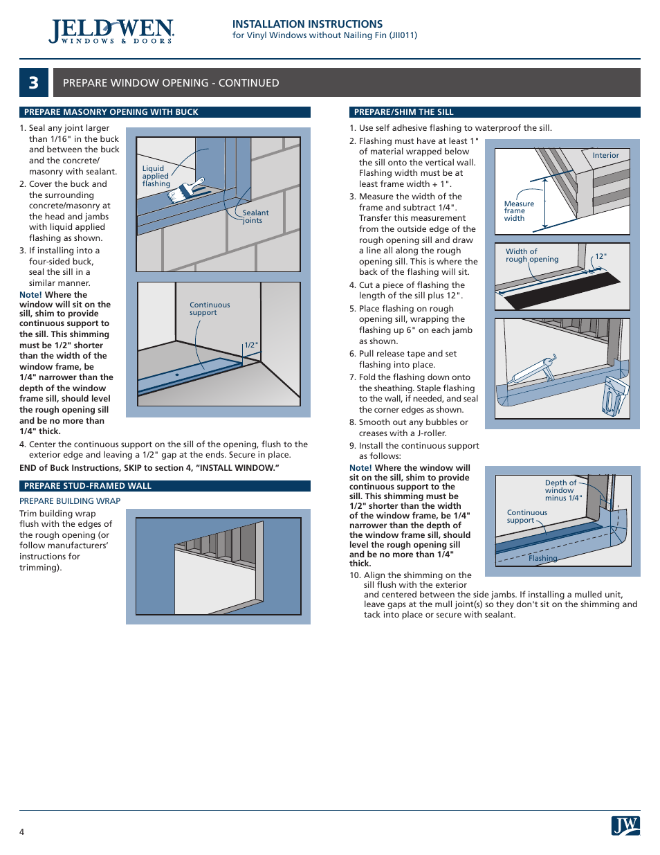 JELD-WEN JII011 Vinyl Windows without Nailing Fin User Manual | Page 4 / 7