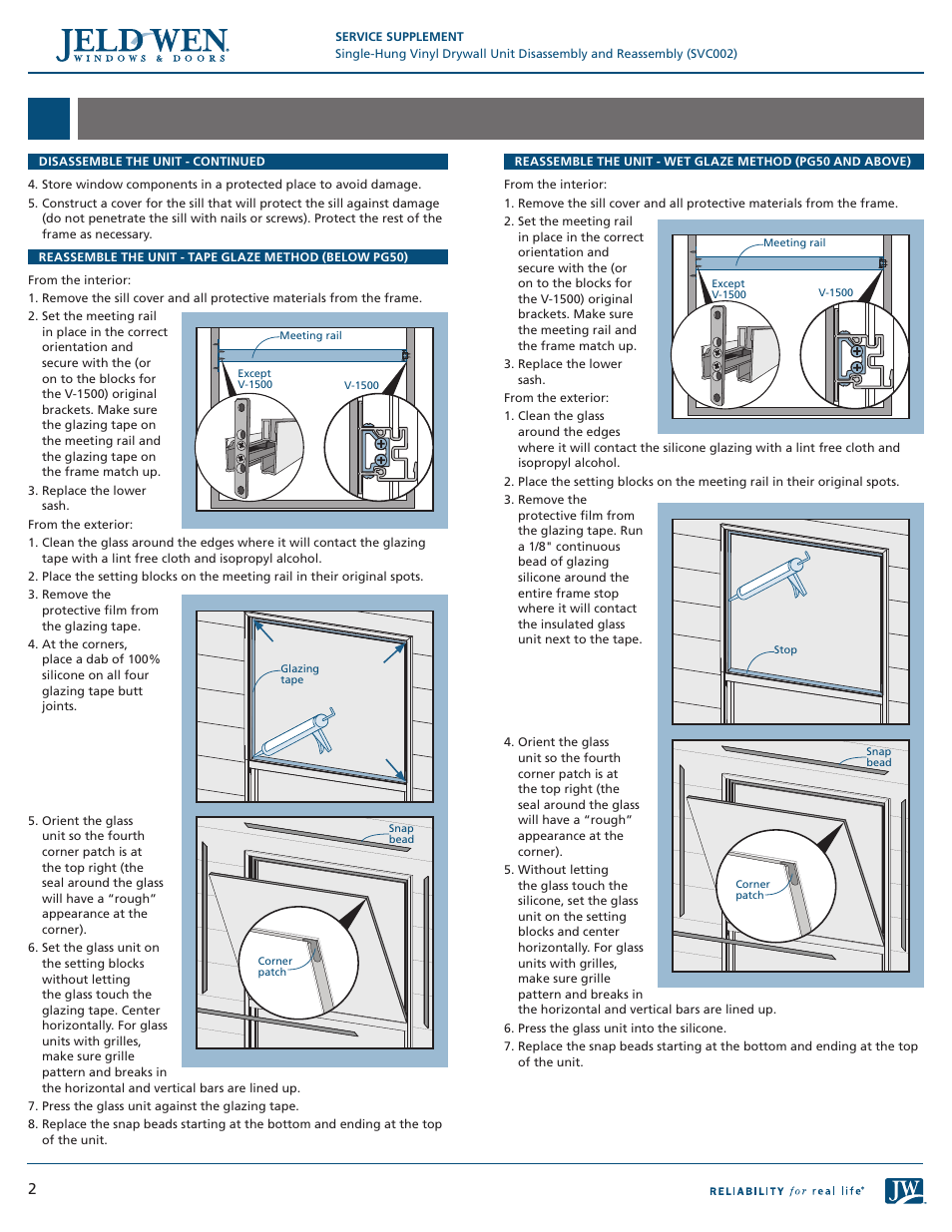 JELD-WEN SVC002 Single-Hung Vinyl Drywall Unit Disassembly and Reassembly User Manual | Page 2 / 2