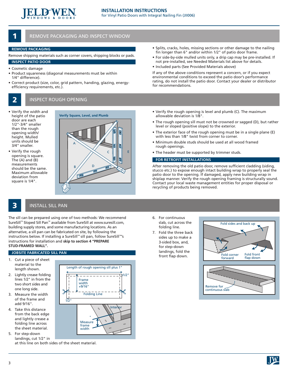 JELD-WEN JII006 Vinyl Patio Doors with Integral Nailing Fin User Manual | Page 3 / 8