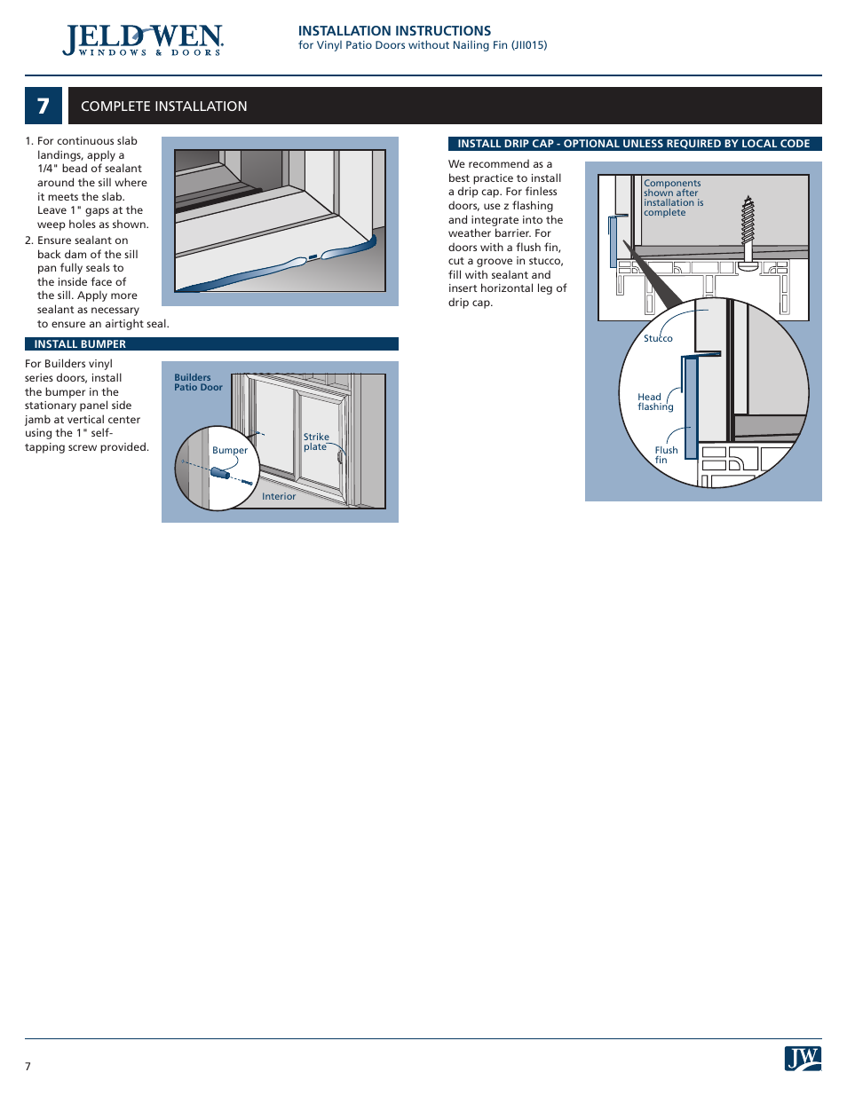 JELD-WEN JII015 Vinyl Patio Doors without Nailing Fin User Manual | Page 7 / 9
