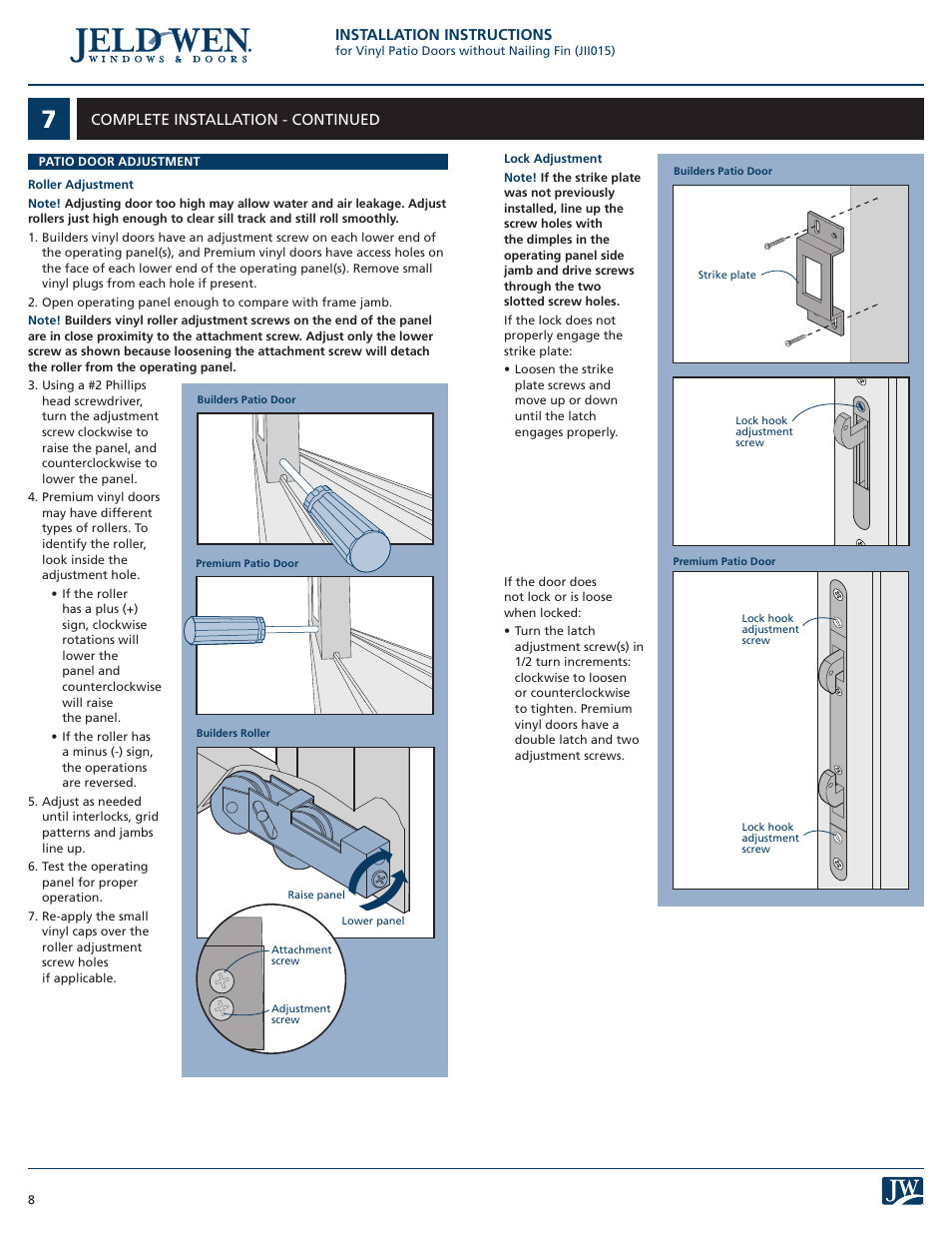 JELD-WEN JII015 Vinyl Patio Doors without Nailing Fin User Manual | Page 8 / 9