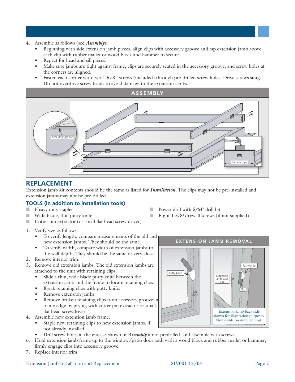 Replacement | JELD-WEN SIV001 Extension Jamb for Vinyl Windows and Patio Doors User Manual | Page 2 / 2