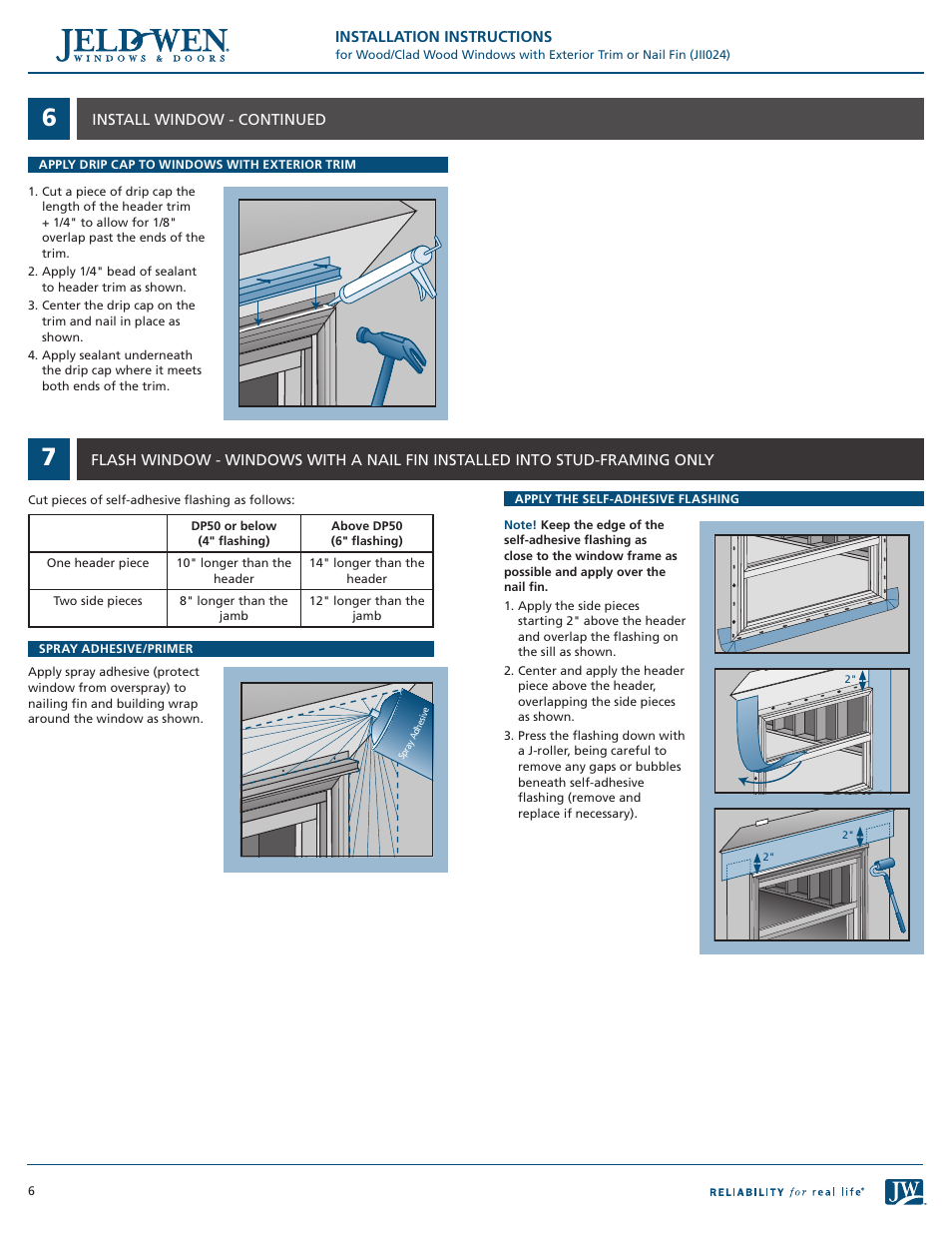 JELD-WEN JII024 Wood/Clad Wood Windows with Exterior Trim or Nail Fin User Manual | Page 6 / 7
