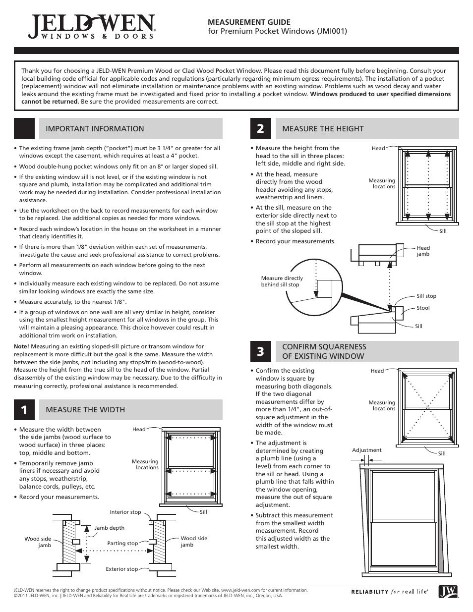 JELD-WEN JMI001 Premium Pocket Windows User Manual | 2 pages