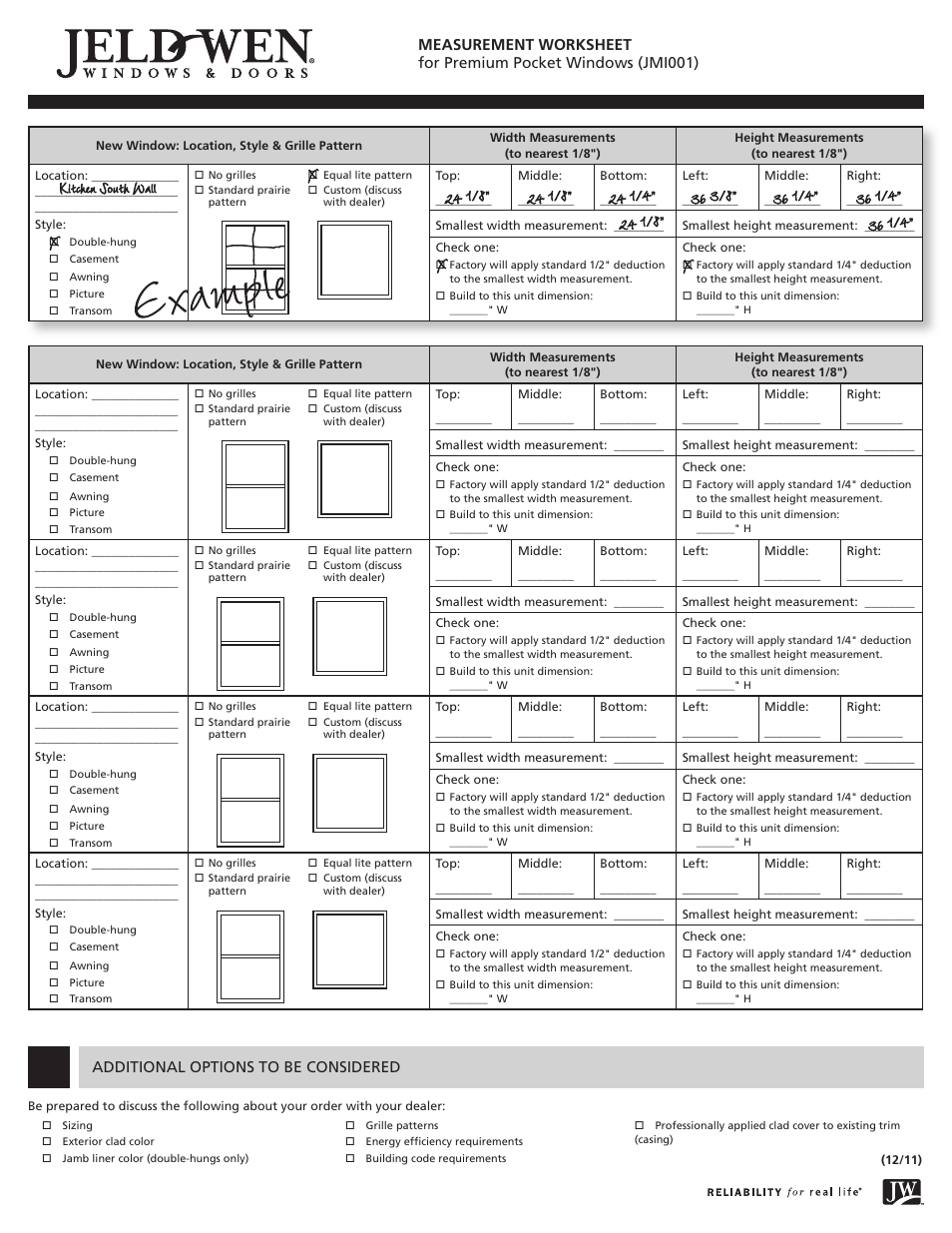 Additional options to be considered | JELD-WEN JMI001 Premium Pocket Windows User Manual | Page 2 / 2