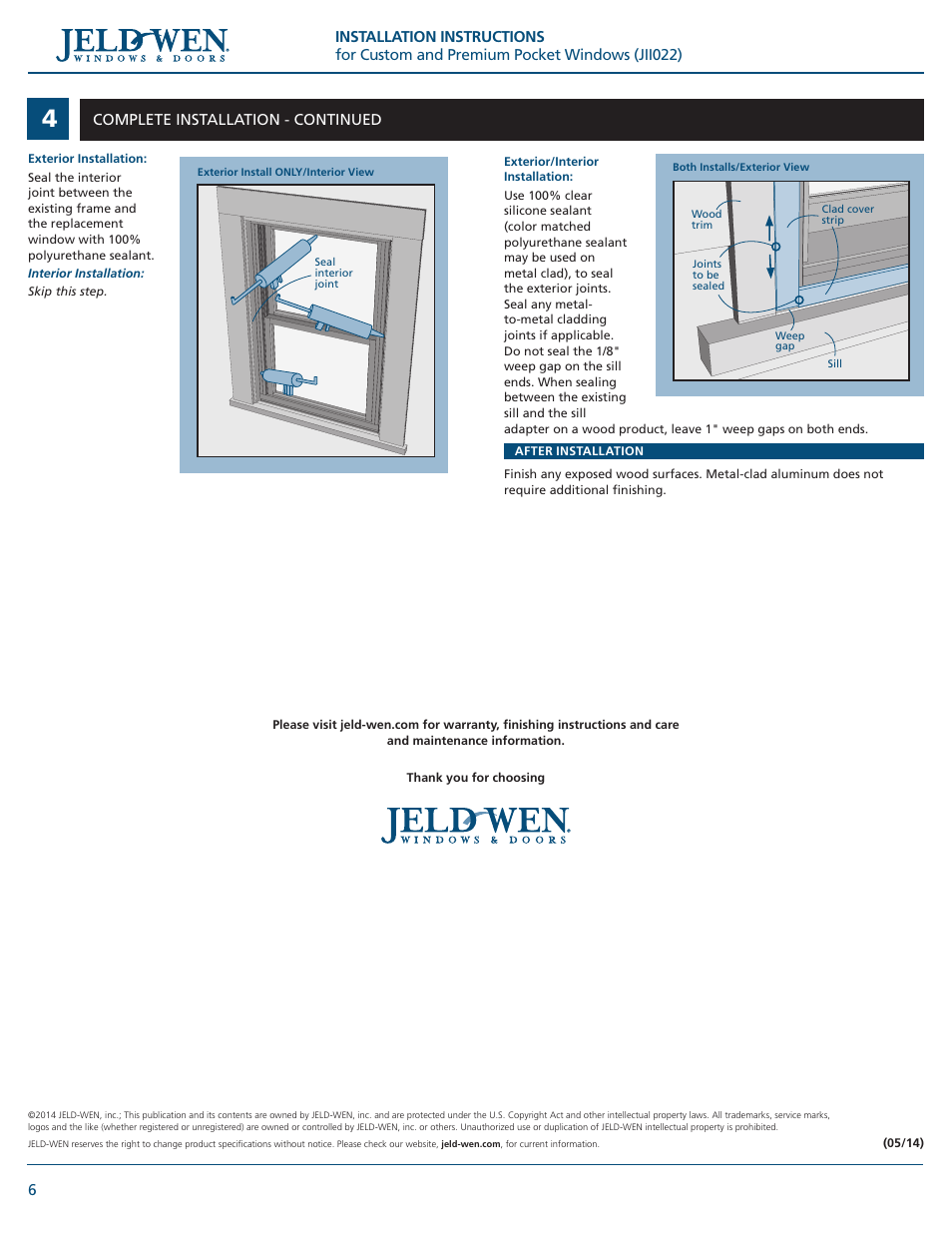 JELD-WEN JII022 Custom and Premium Pocket Windows User Manual | Page 6 / 6