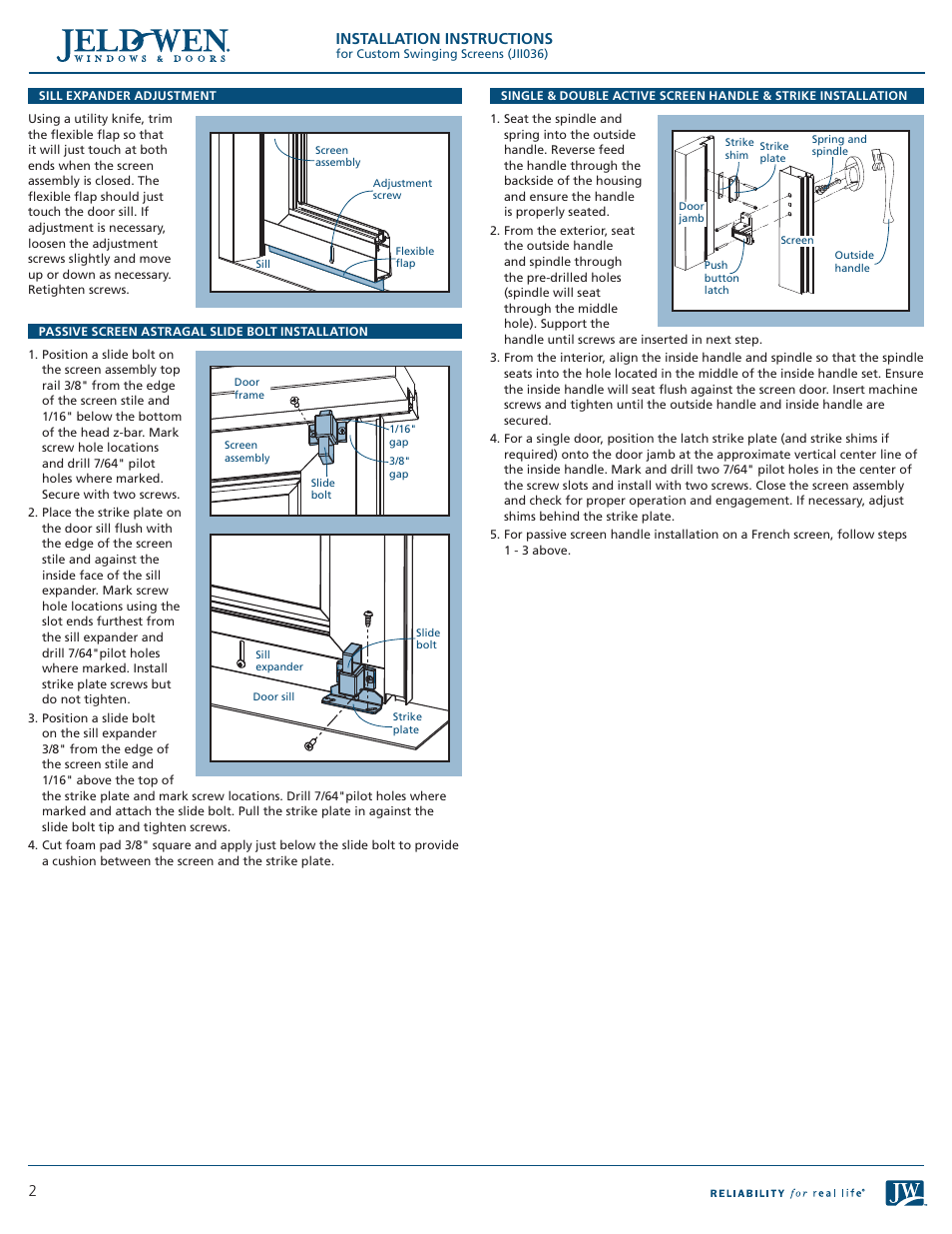 Installation instructions | JELD-WEN JII036 Custom Swinging Screens User Manual | Page 2 / 3