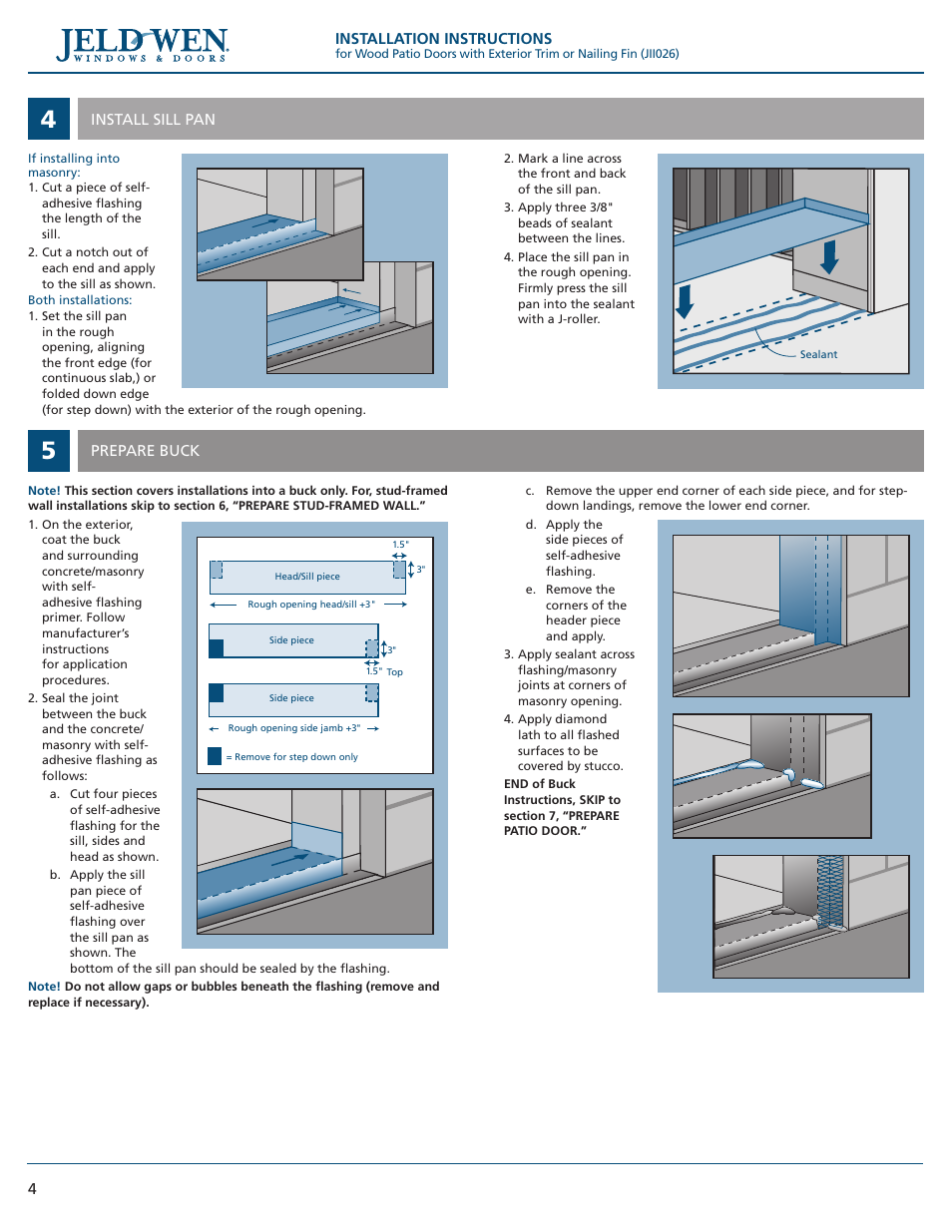 JELD-WEN JII026 Wood Patio Doors with Exterior Trim or Nailing Fin User Manual | Page 4 / 8