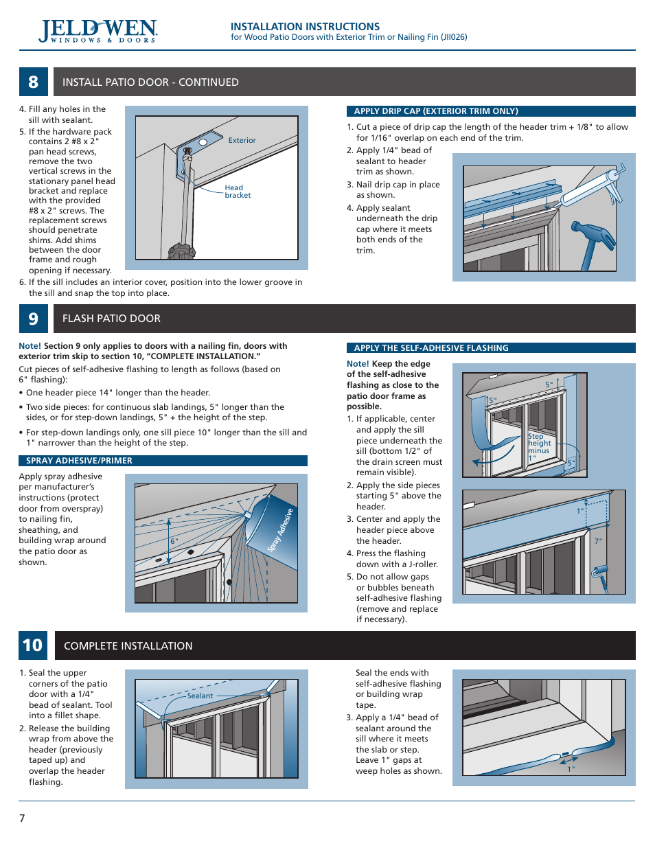 JELD-WEN JII026 Wood Patio Doors with Exterior Trim or Nailing Fin User Manual | Page 7 / 8