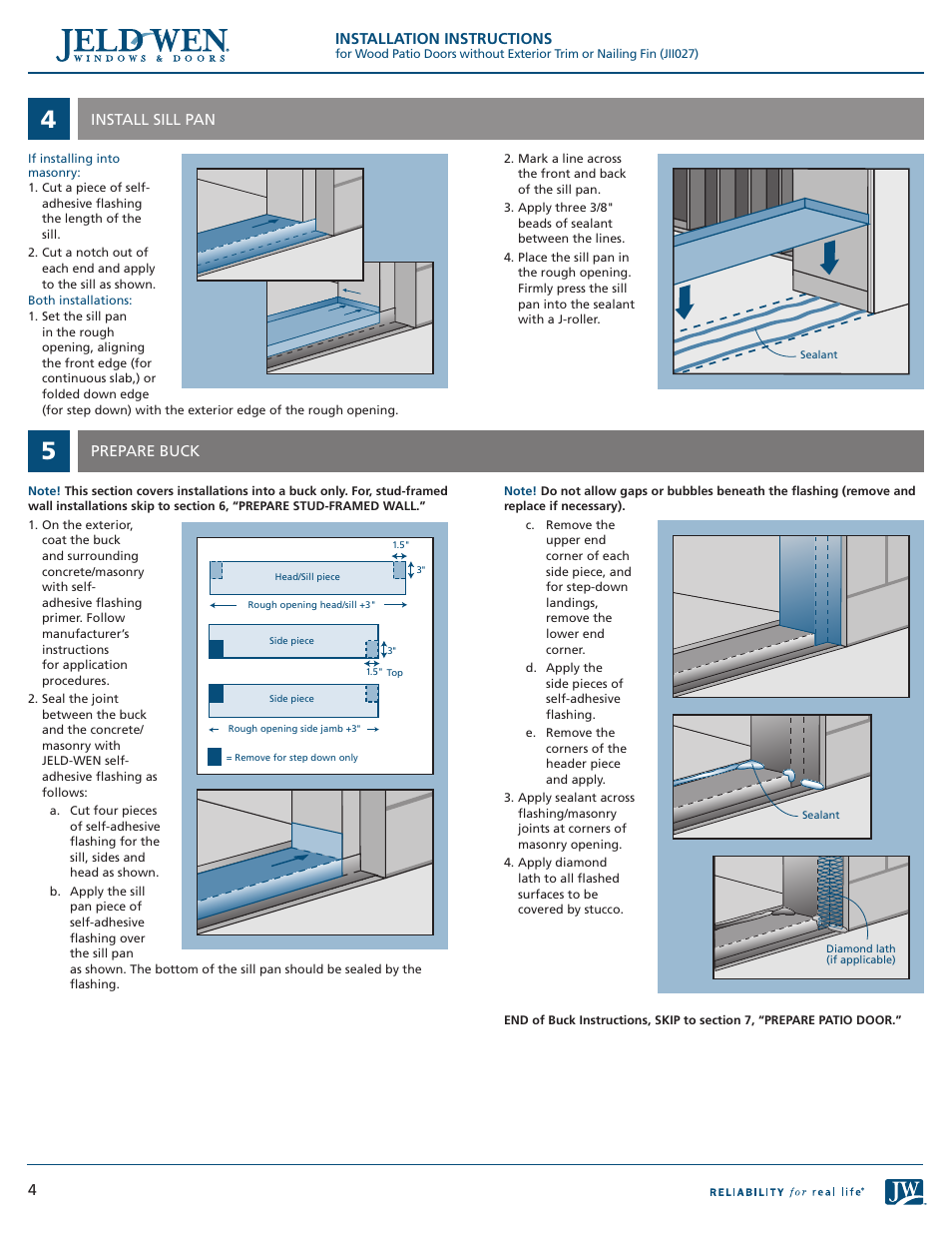 JELD-WEN JII027 Wood Patio Doors without Exterior Trim or Nailing Fin User Manual | Page 4 / 8