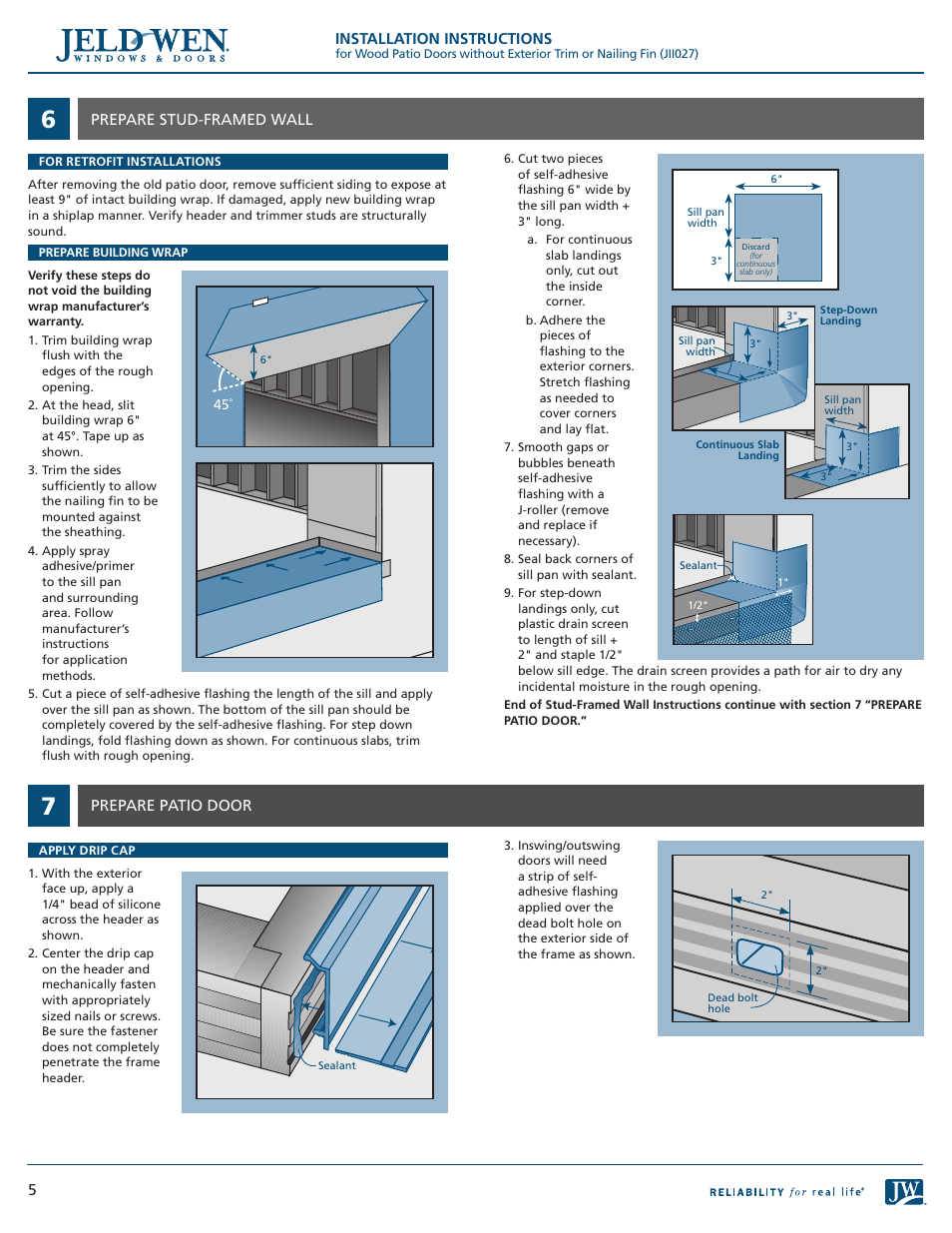 JELD-WEN JII027 Wood Patio Doors without Exterior Trim or Nailing Fin User Manual | Page 5 / 8