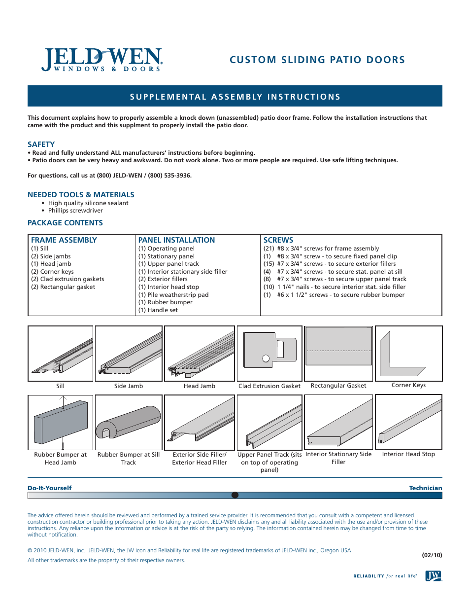 JELD-WEN PDS013 Custom Sliding Patio Doors User Manual | 3 pages