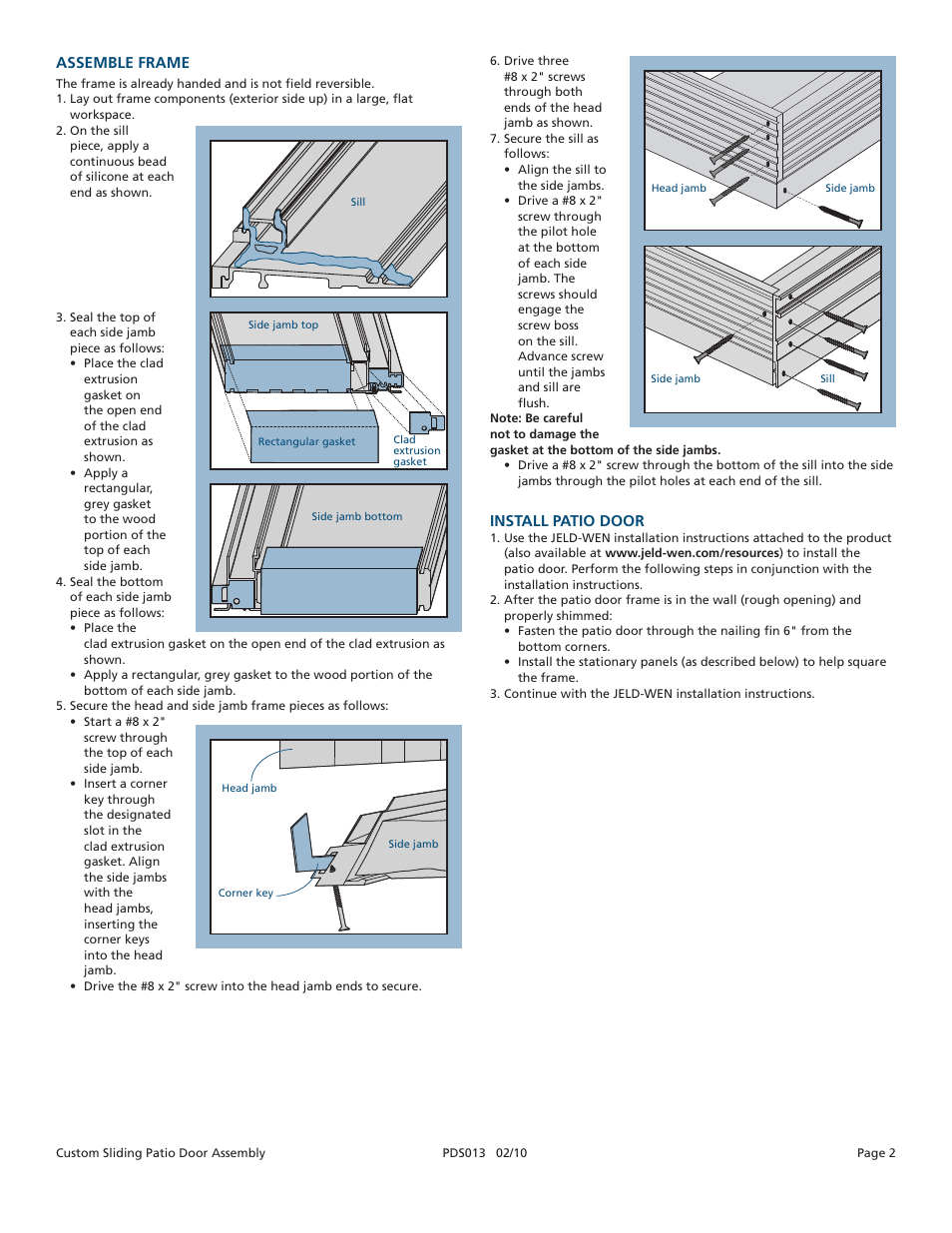 JELD-WEN PDS013 Custom Sliding Patio Doors User Manual | Page 2 / 3