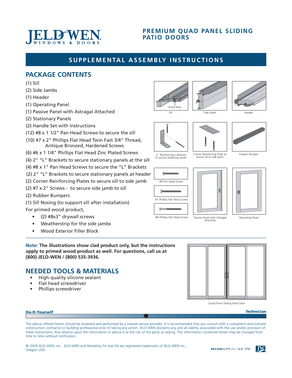 JELD-WEN NDS002 Premium Quad Panel Sliding Patio Doors User Manual | 3 pages