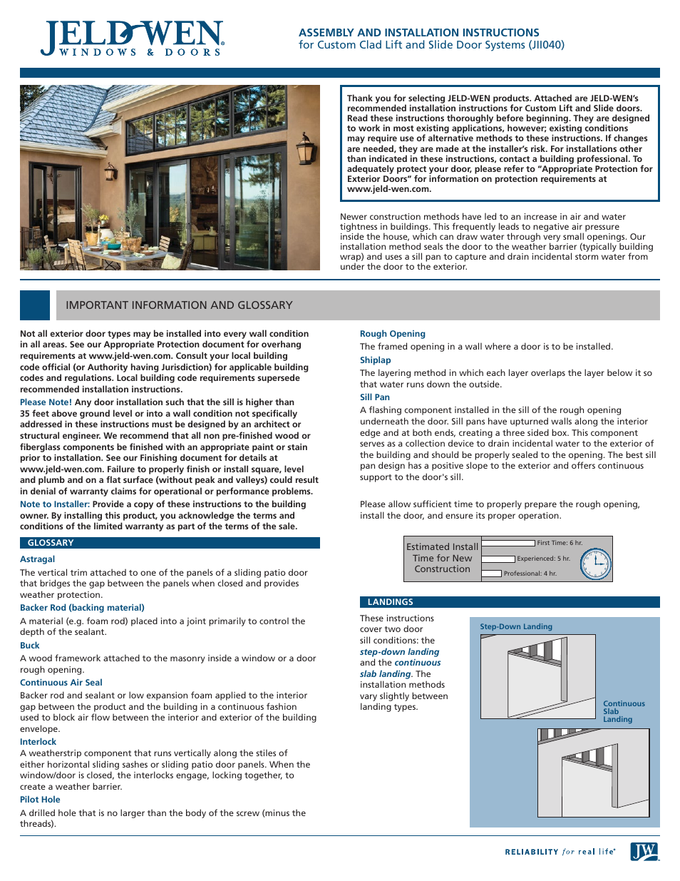 JELD-WEN JII040 Custom Clad Lift and Slide Door Systems User Manual | 8 pages